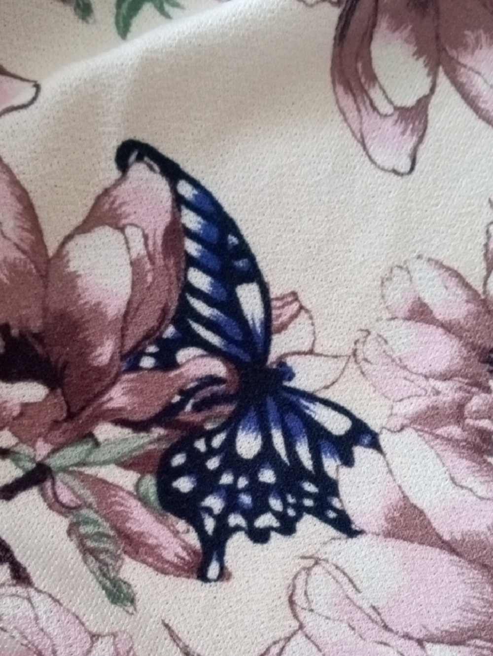 H&M Floral Long-Sleeve Blouse Ivory with Birds, Flowers & Butterflies Size XS - Picture 8 of 11